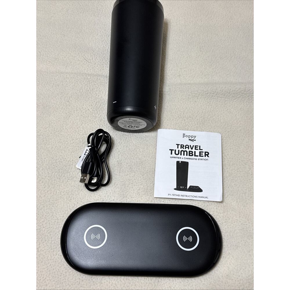 XO Poppy Hydro Travel Tumbler Warmer & Charging Station Black Hot/Cold Open&New